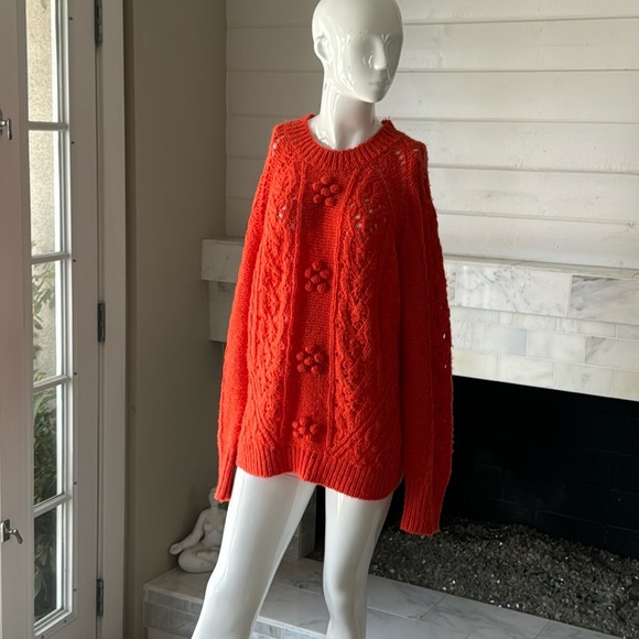 J. Crew Orange Pointelle Cable Knit Alpaca Wool Blend Crewneck Sweater Size XL - Picture 11 of 11